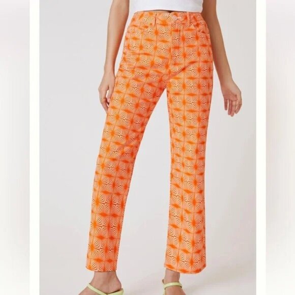 NWT Anthropologie Another Girl Disco Pants Orange White Size Large (US 8) - Picture 2 of 9